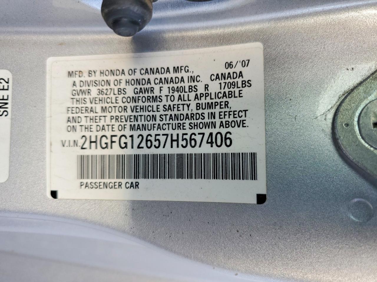 2007 HONDA CIVIC LX photo 12