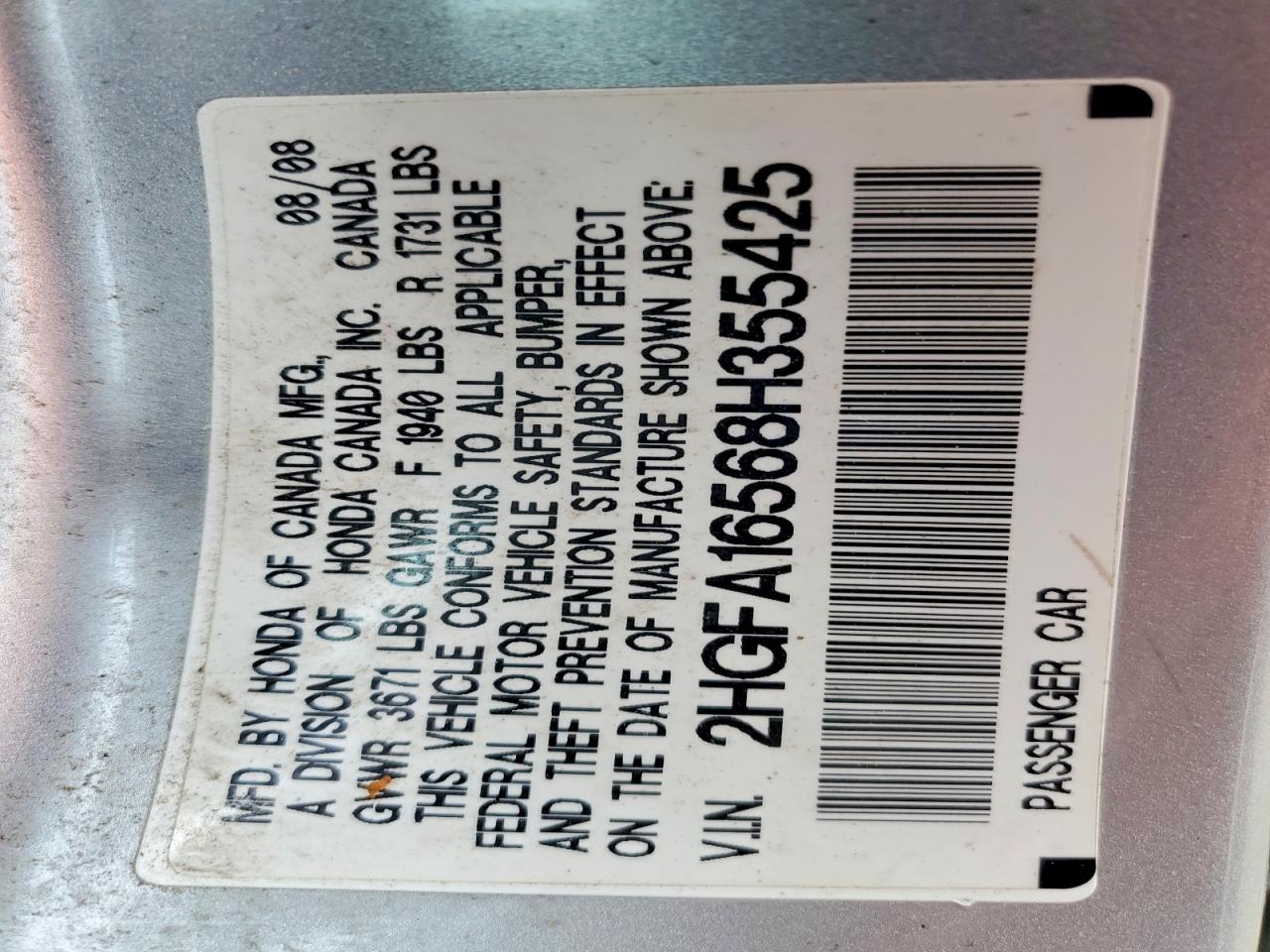 2008 HONDA CIVIC LX photo 23