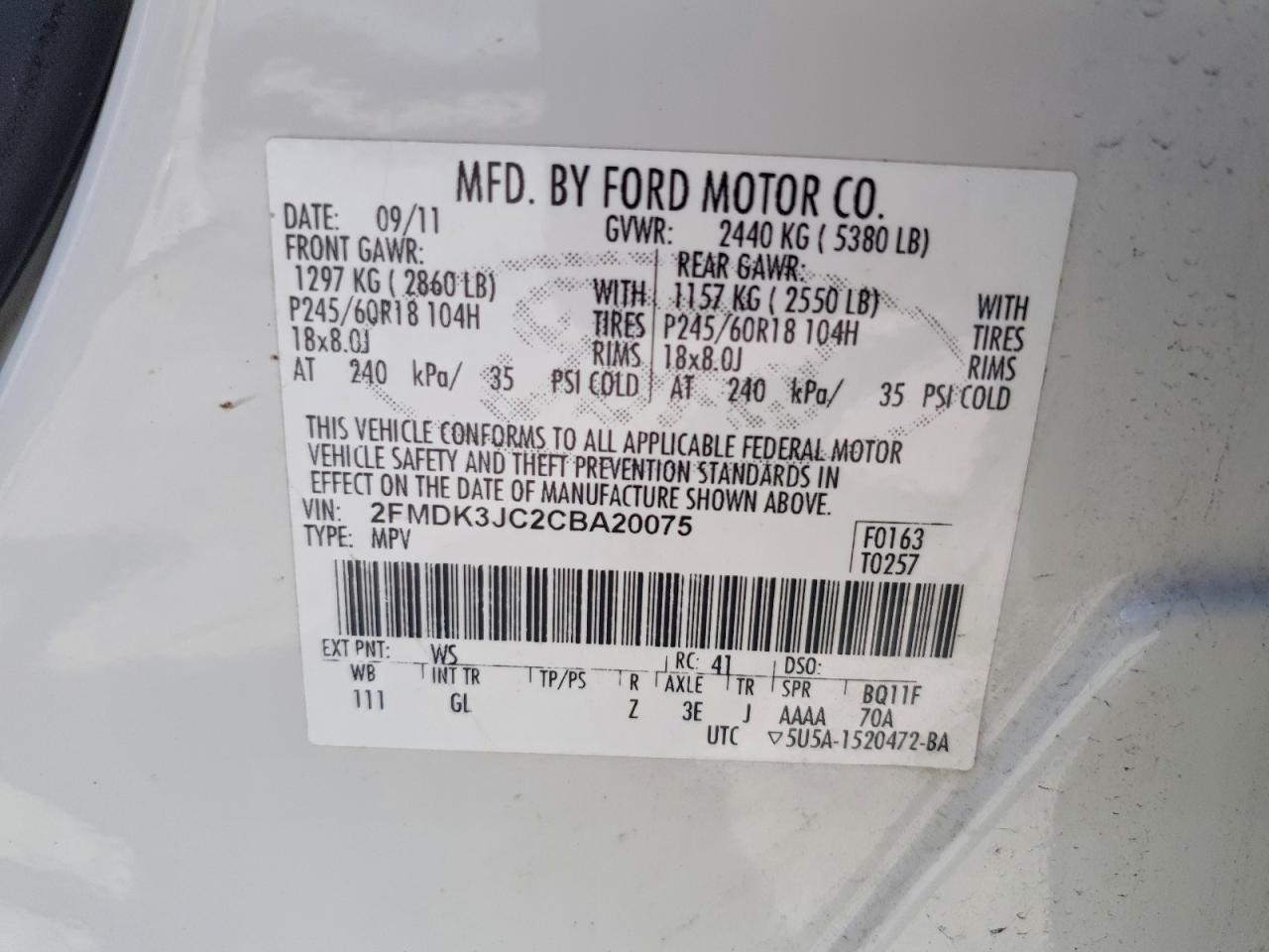 2012 FORD EDGE SEL photo 13