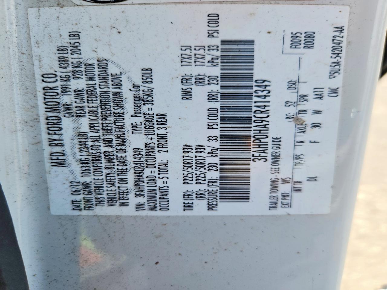 2012 FORD FUSION SE photo 23