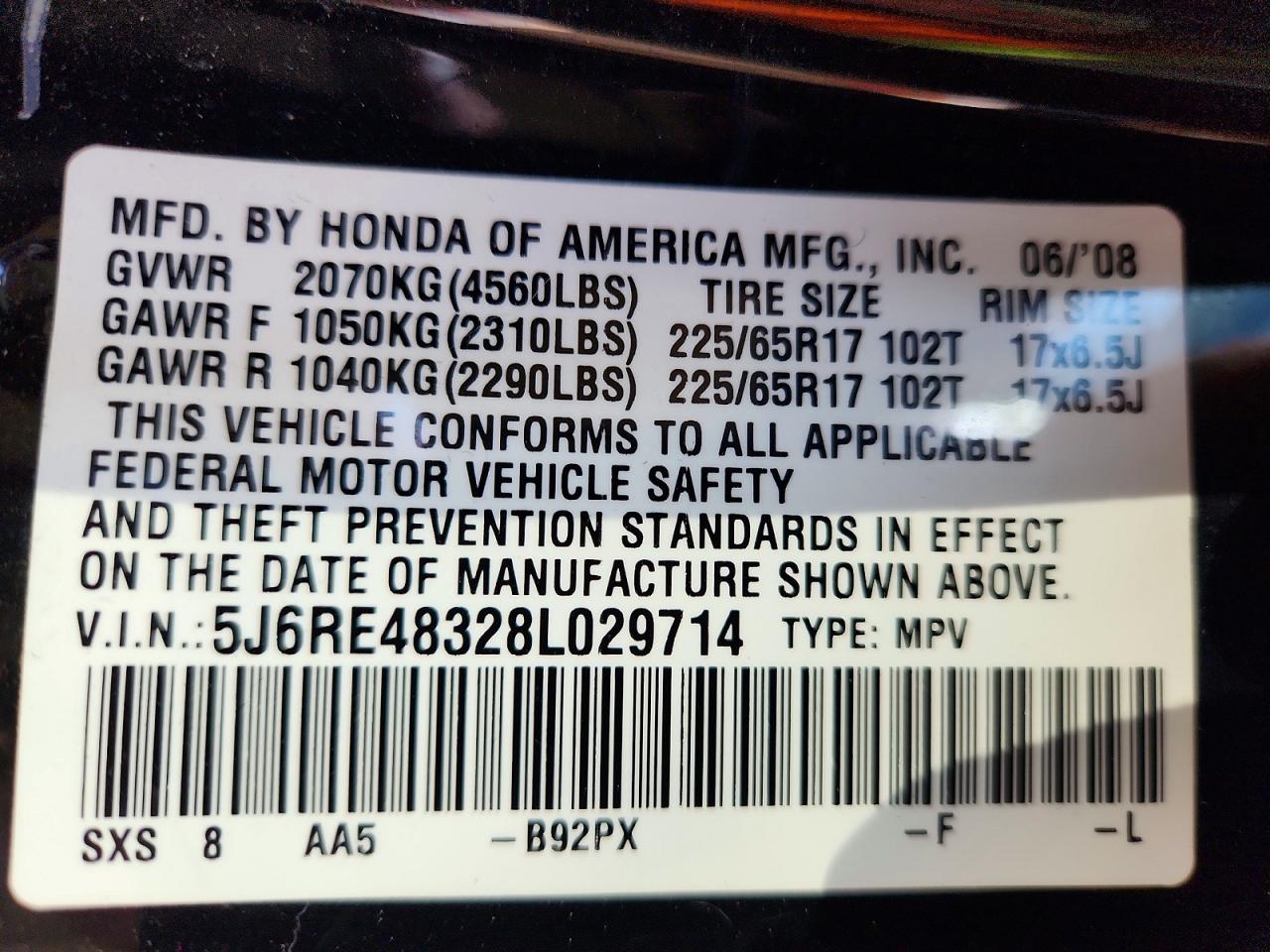 2008 HONDA CR-V LX photo 14