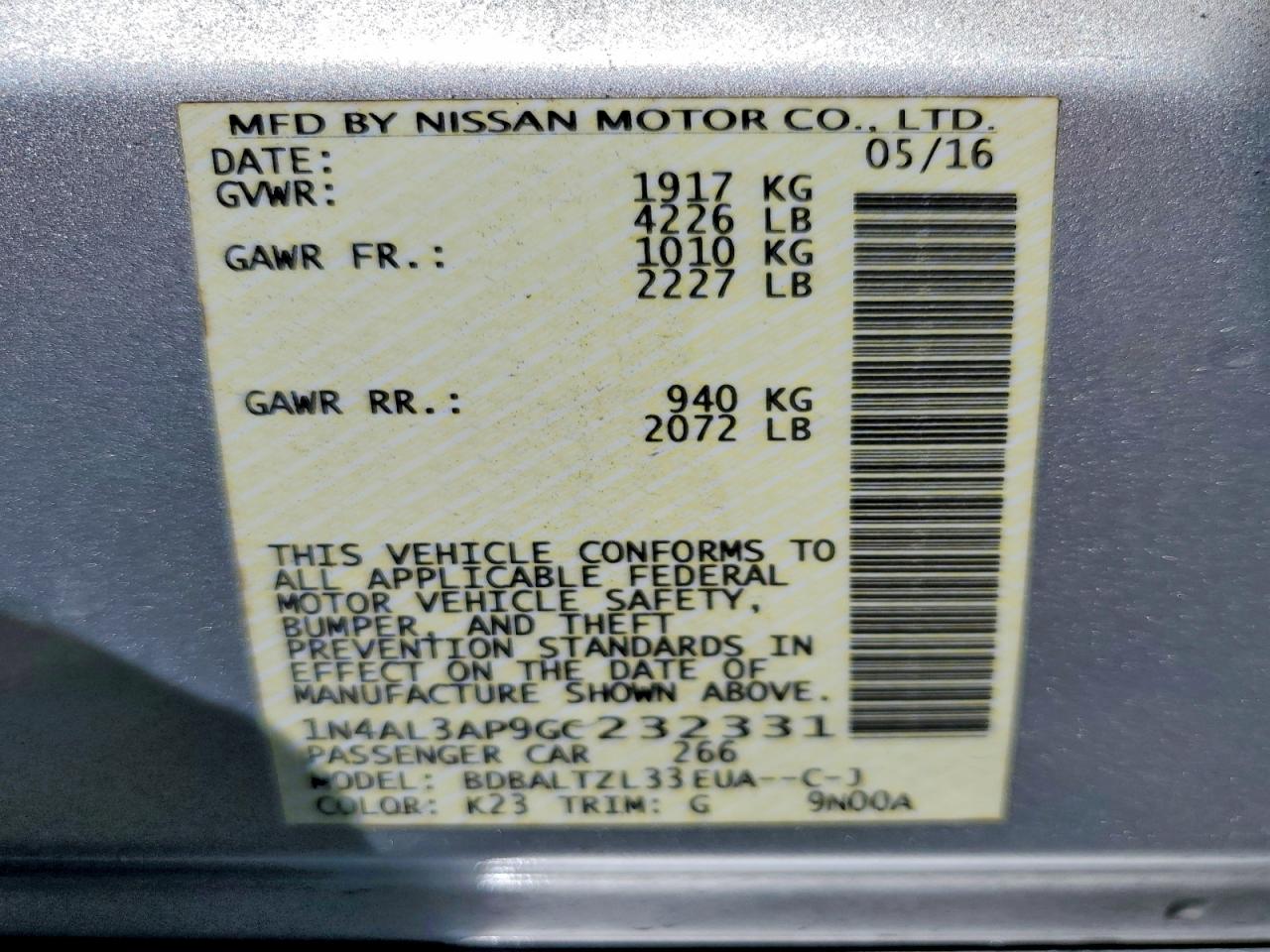 2016 NISSAN ALTIMA 2.5 SL photo 23