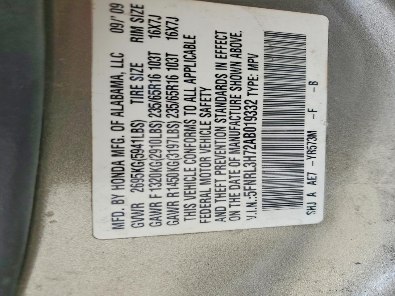 2010 HONDA ODYSSEY EXL photo 27