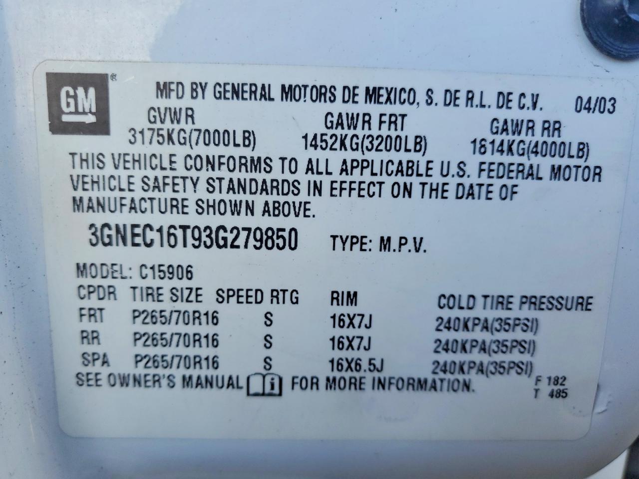 2003 CHEVROLET SUBURBAN C1500 photo 27