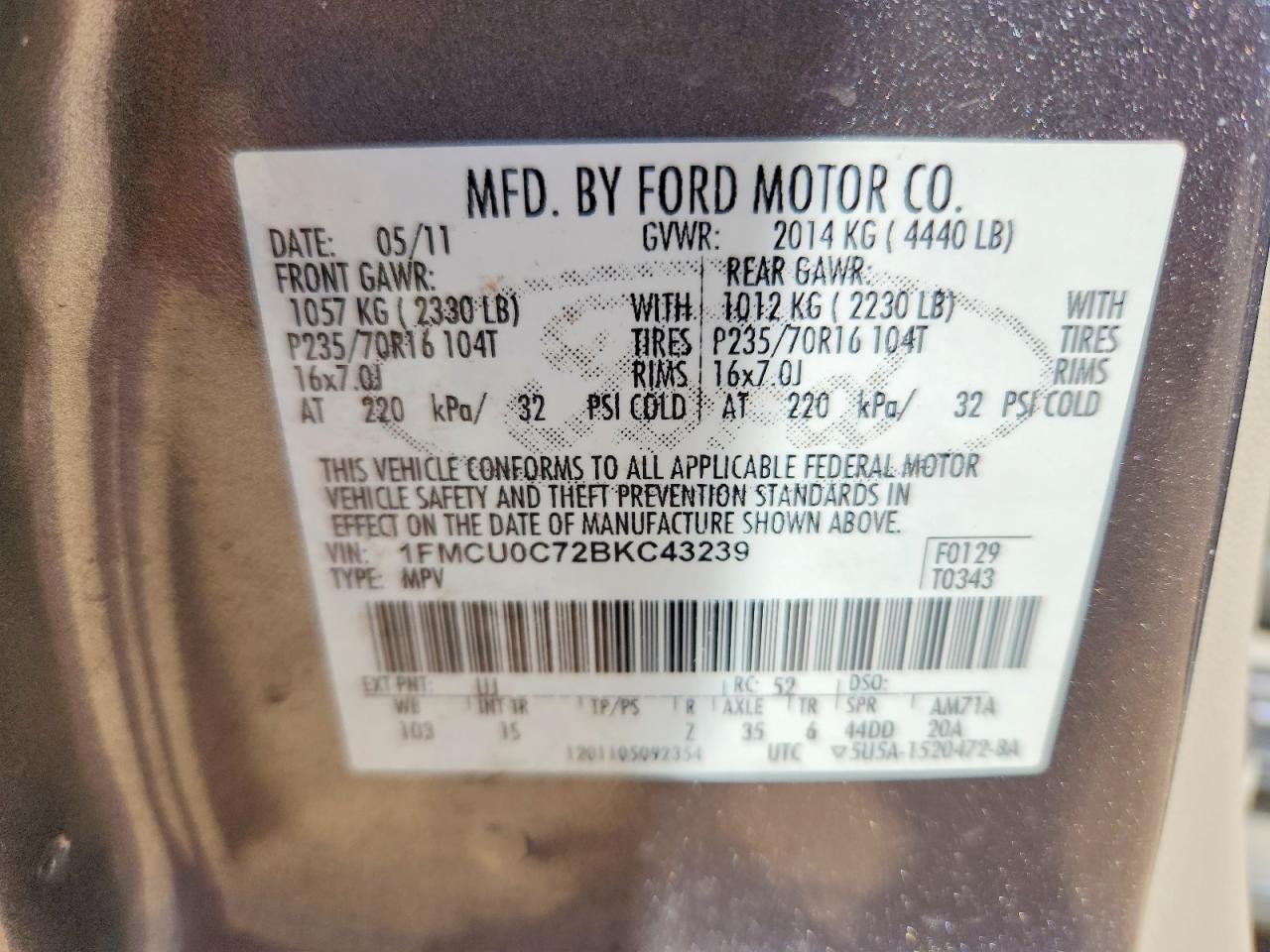 2011 FORD ESCAPE XLS photo 13