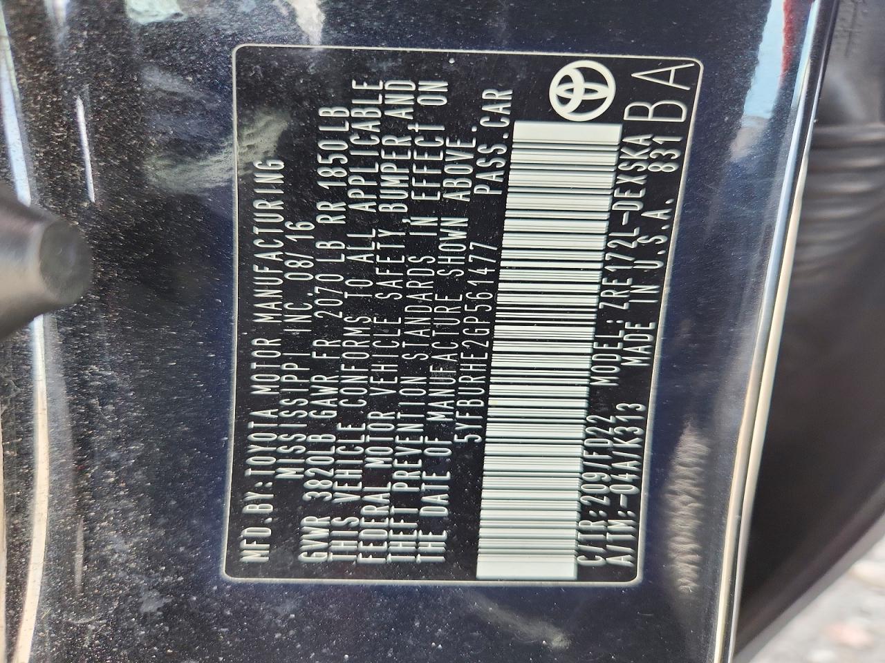 2016 TOYOTA COROLLA S PLUS photo 23