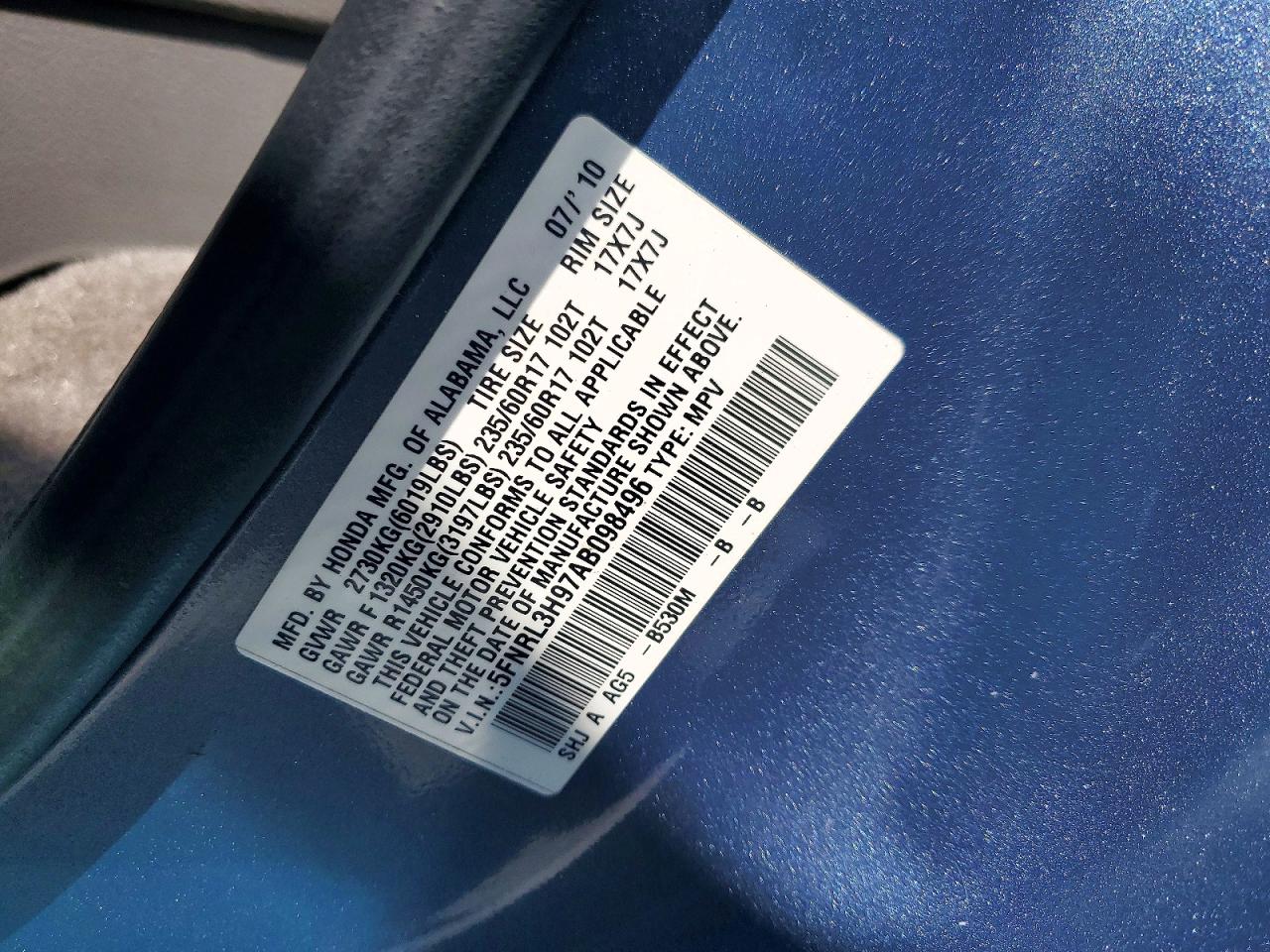 2010 HONDA ODYSSEY TOURING photo 25