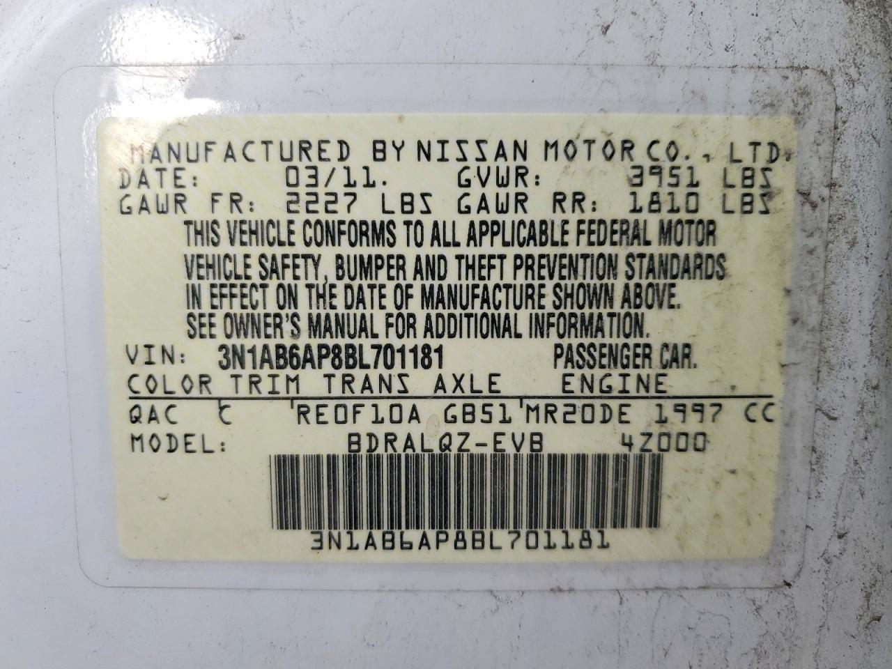 2011 NISSAN SENTRA 2.0 photo 12