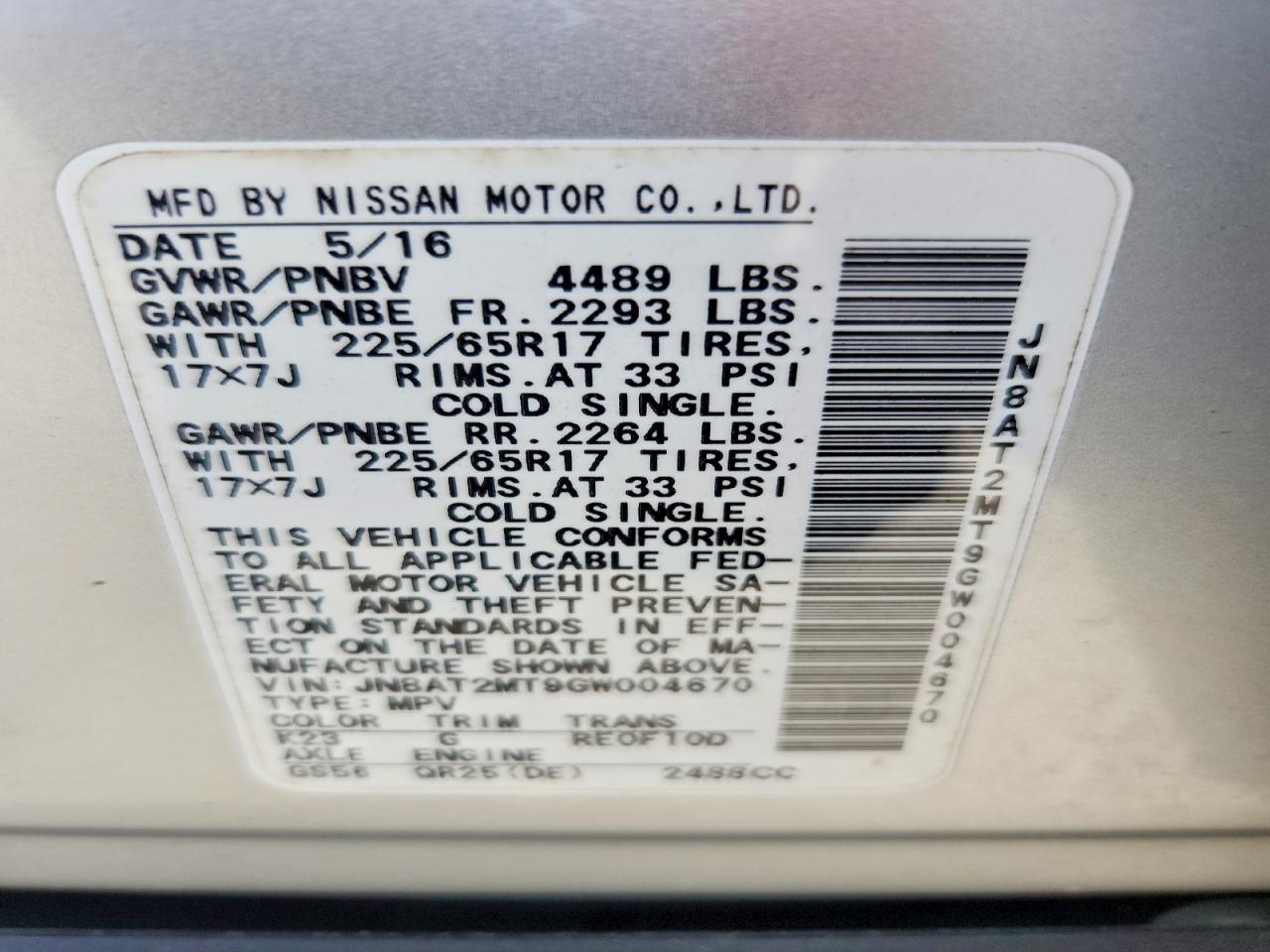 2016 NISSAN ROGUE S photo 27