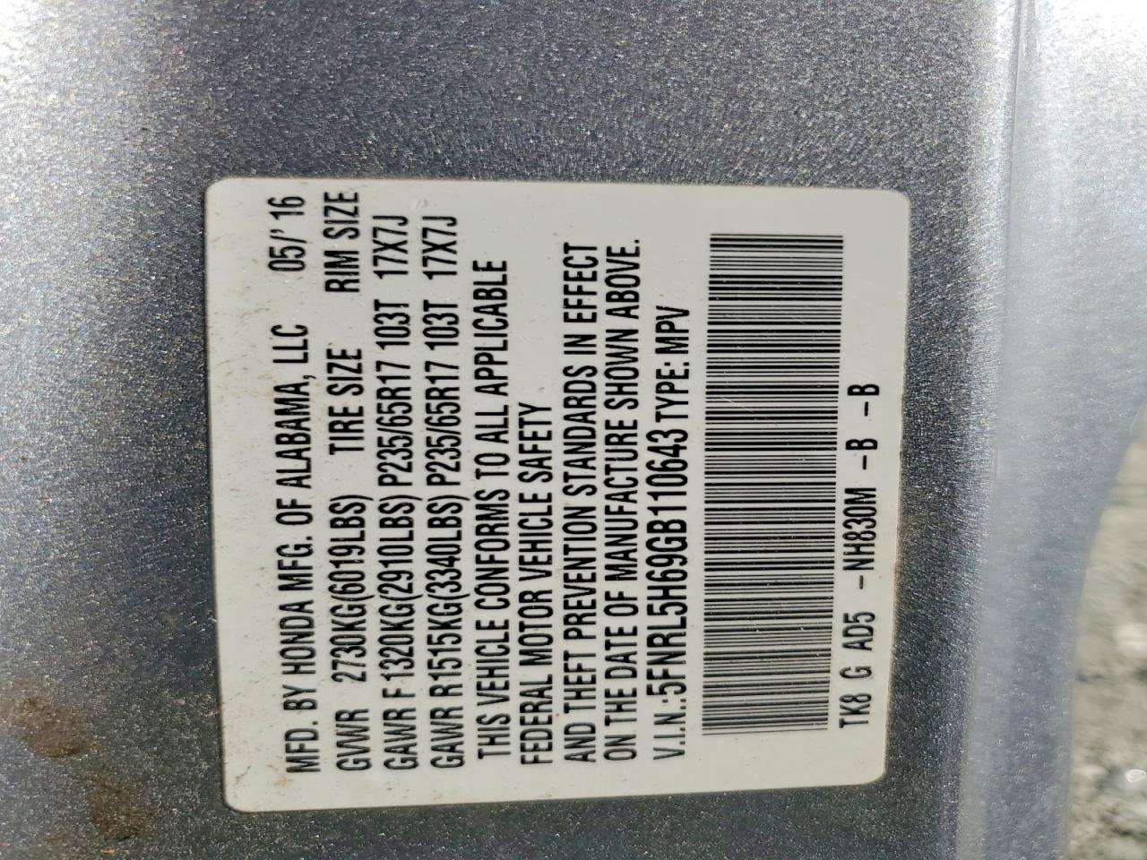 2016 HONDA ODYSSEY EXL photo 25