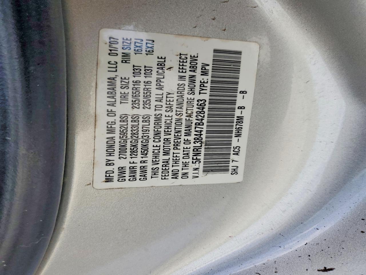 2007 HONDA ODYSSEY EX photo 25