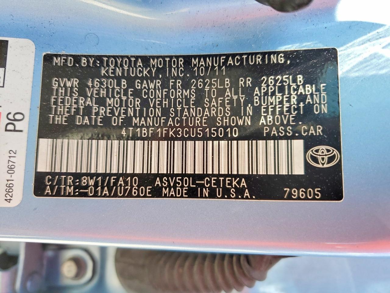 2012 TOYOTA CAMRY L photo 23