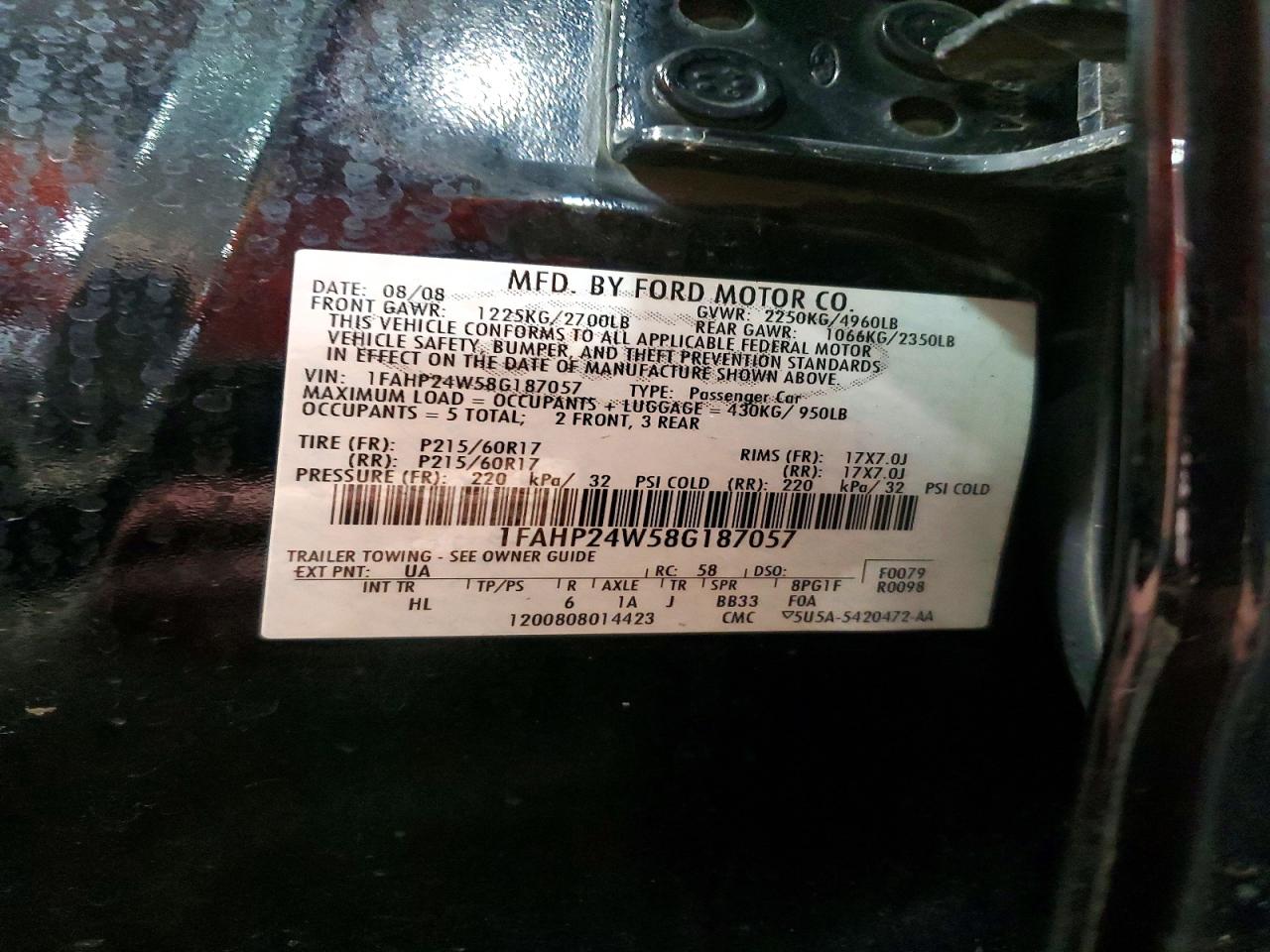 2008 FORD TAURUS SEL photo 23