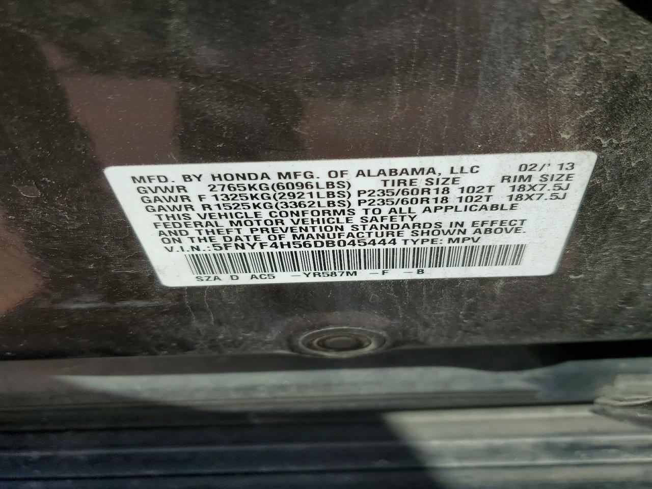 2013 HONDA PILOT EXL photo 13
