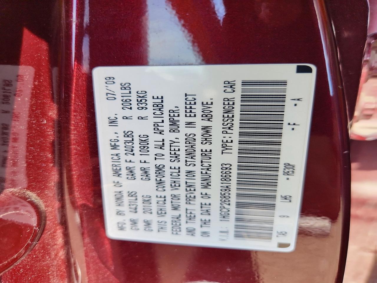 2009 HONDA ACCORD EXL photo 25