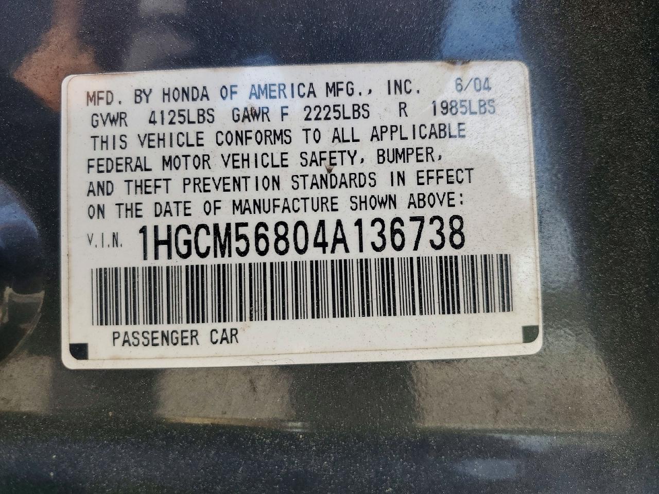 2004 HONDA ACCORD EX photo 23
