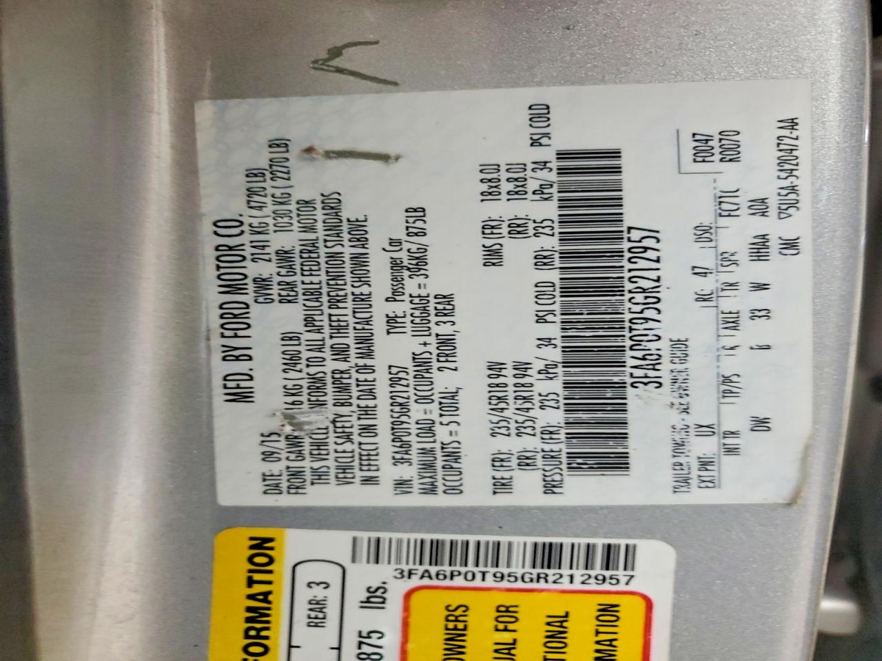 2016 FORD FUSION SE photo 34