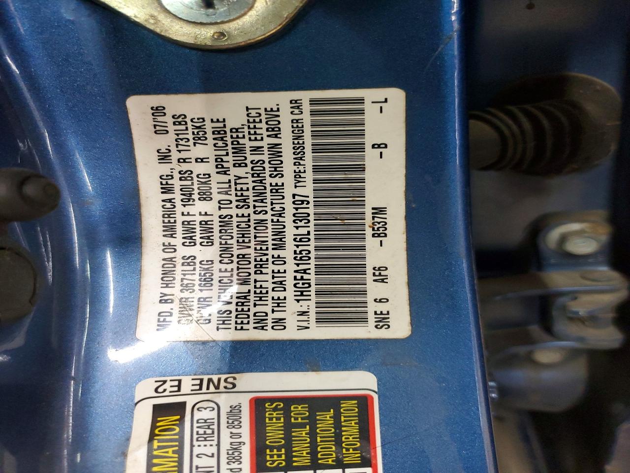 2006 HONDA CIVIC LX photo 23