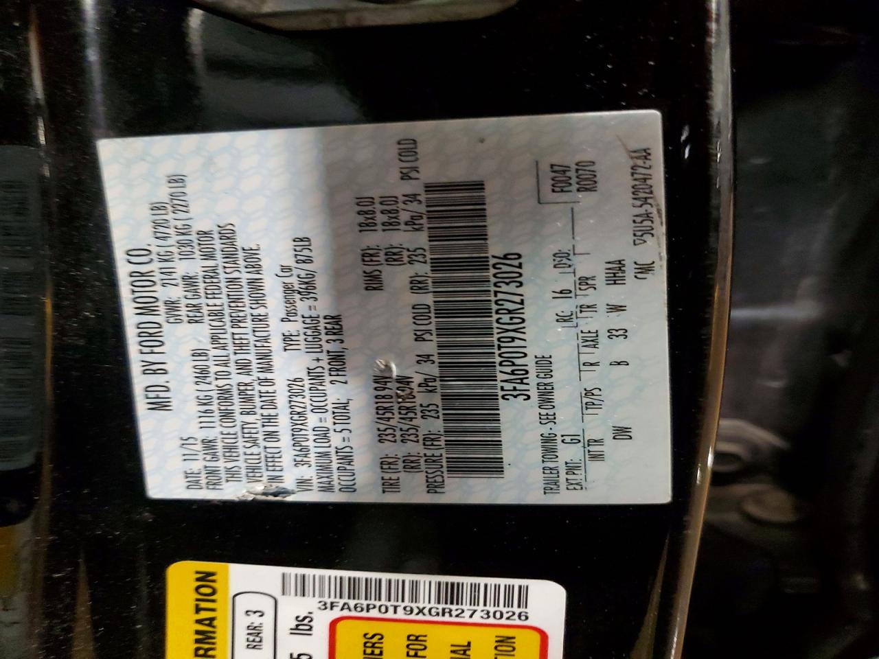2016 FORD FUSION SE photo 25