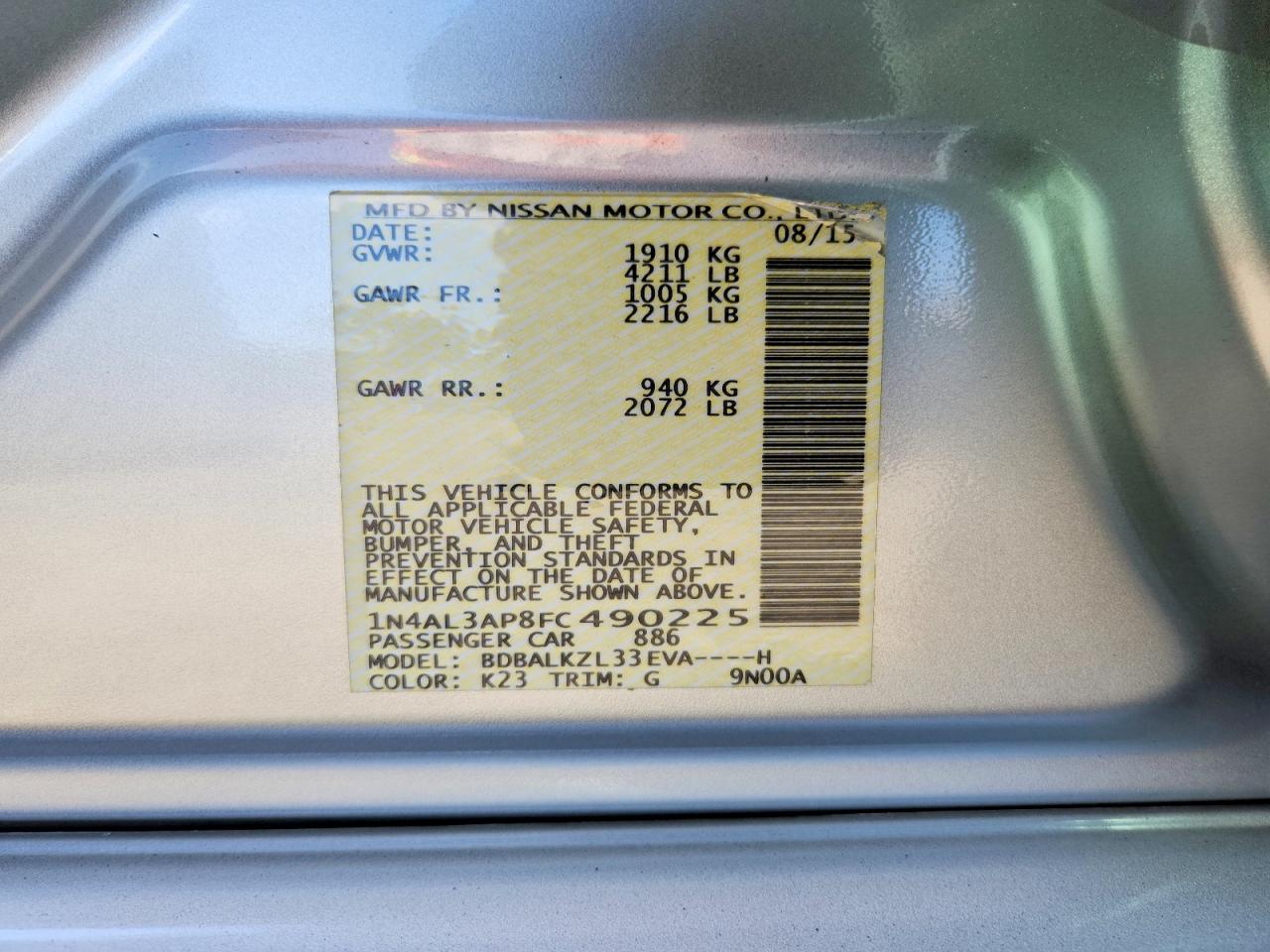 2015 NISSAN ALTIMA 2.5 SV photo 23