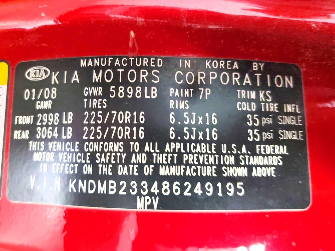 2008 KIA SEDONA LX photo 37