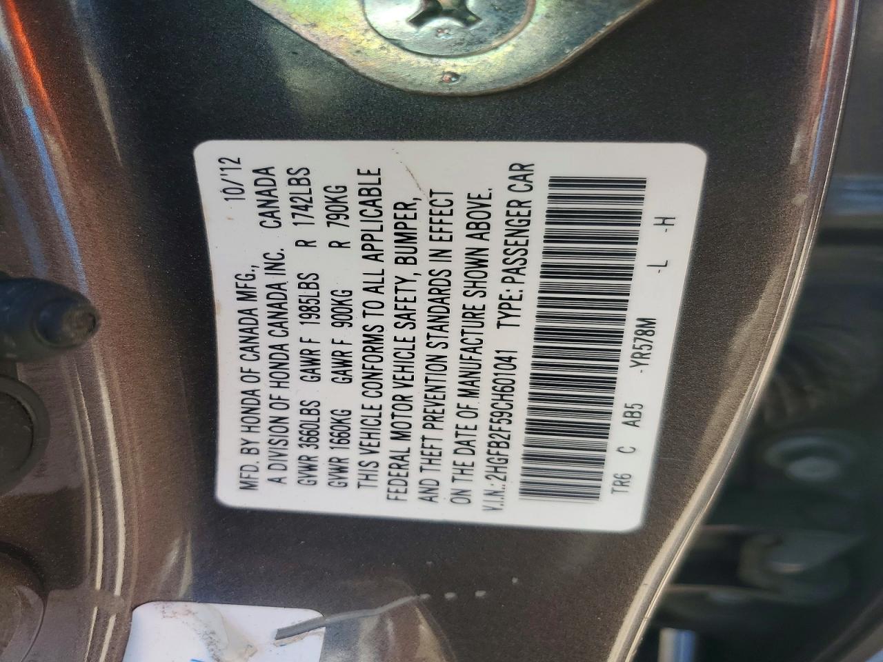 2012 HONDA CIVIC LX photo 34