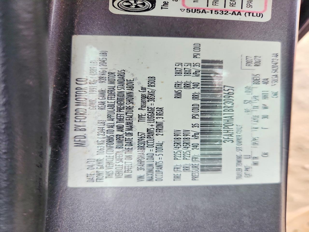 2011 FORD FUSION SE photo 12