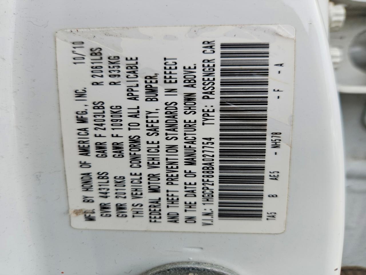 2011 HONDA ACCORD photo 34