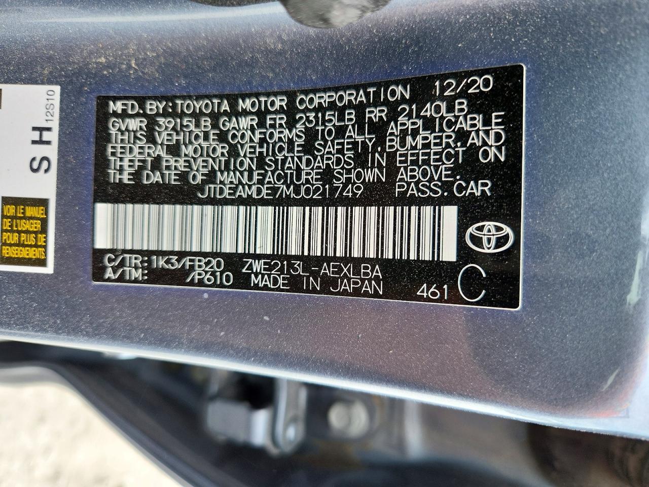 2021 TOYOTA COROLLA LE photo 12