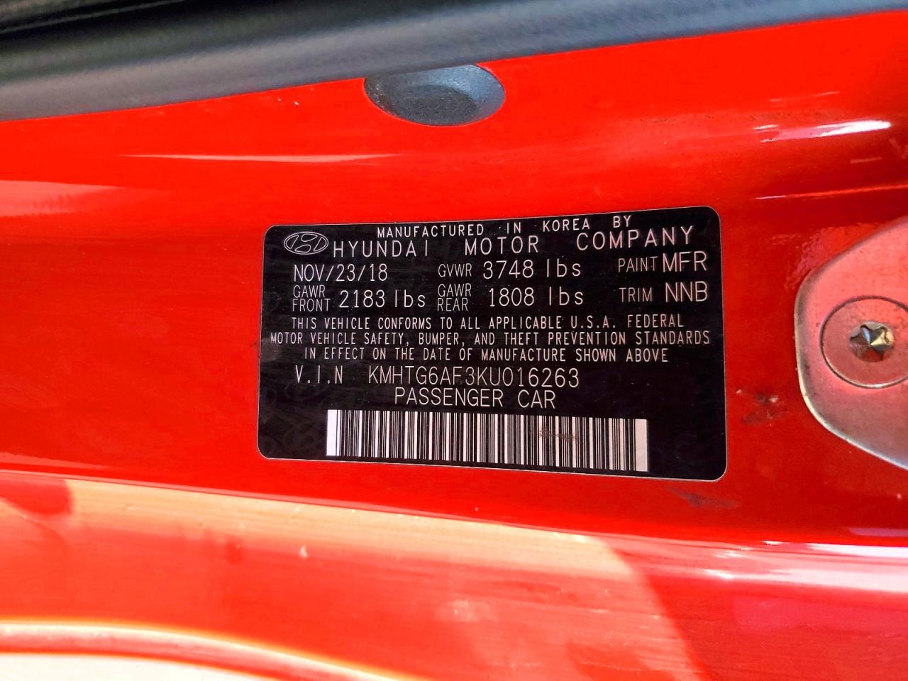 2019 HYUNDAI VELOSTER 2.0L photo 23