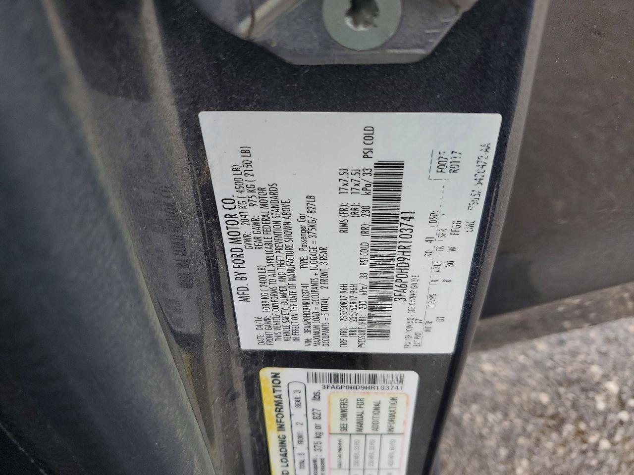 2017 FORD FUSION SE photo 23