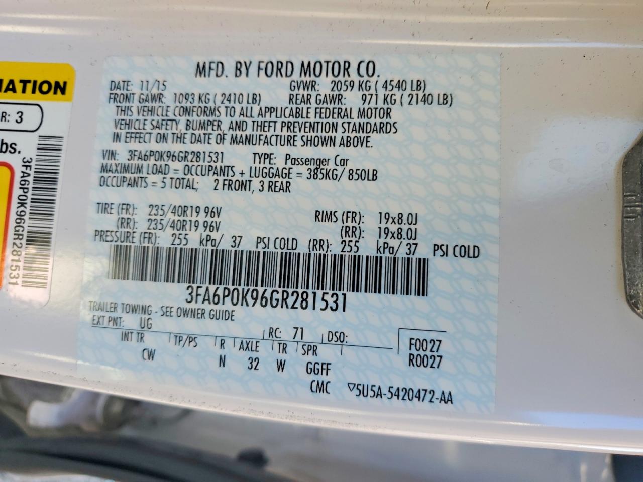 2016 FORD FUSION TITANIUM photo 34
