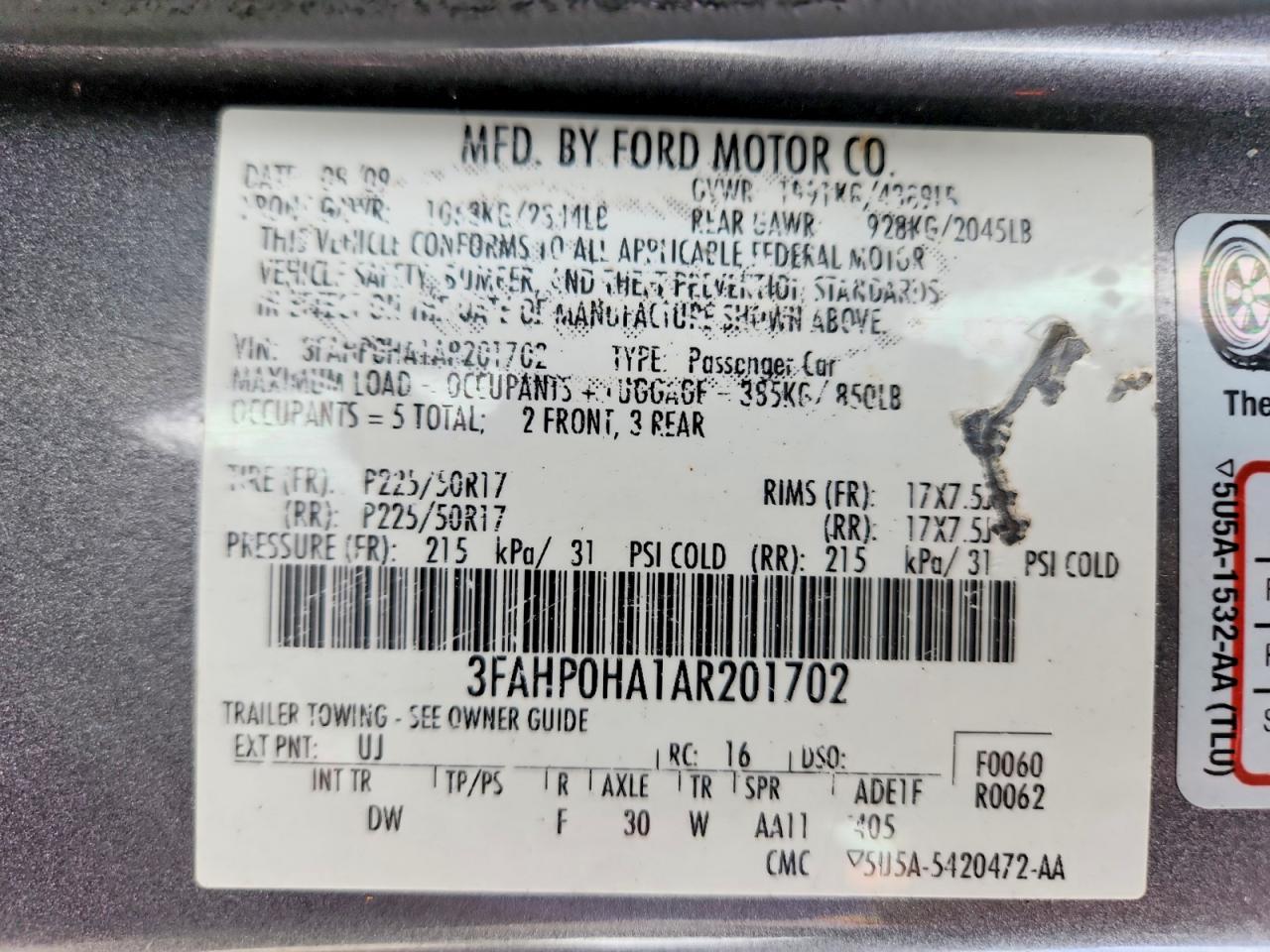 2010 FORD FUSION SE photo 37