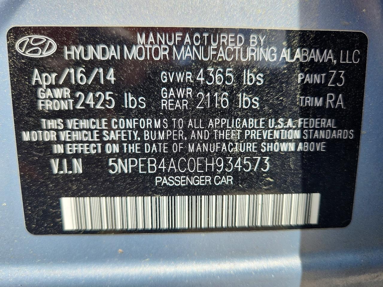 2014 HYUNDAI SONATA GLS photo 34