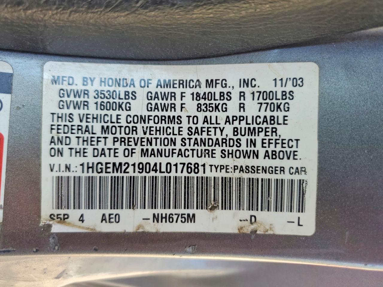 2004 HONDA CIVIC EX photo 23
