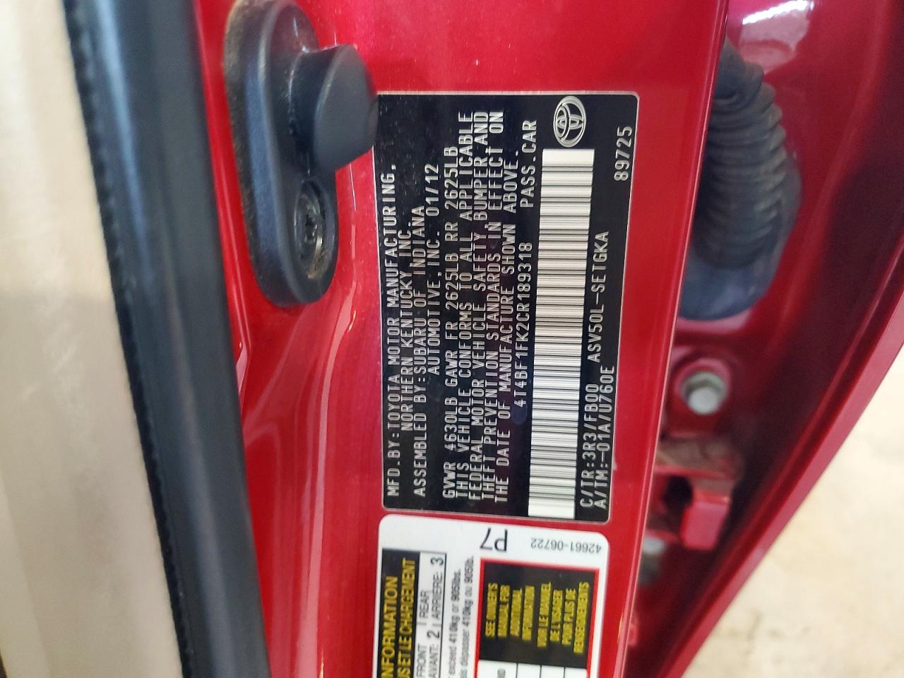 2012 TOYOTA CAMRY XLE photo 12