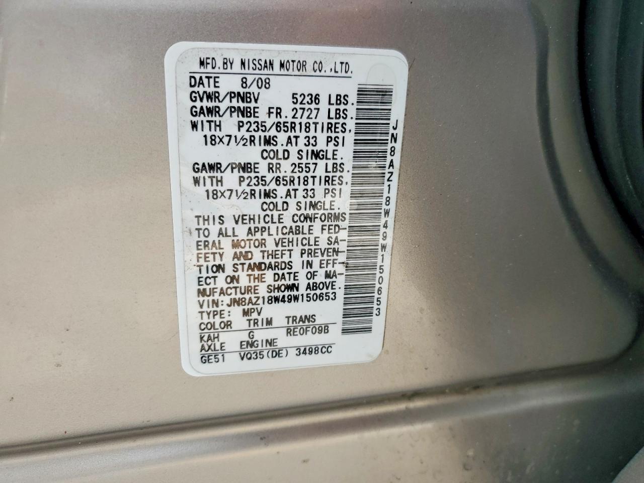 2009 NISSAN MURANO S photo 37