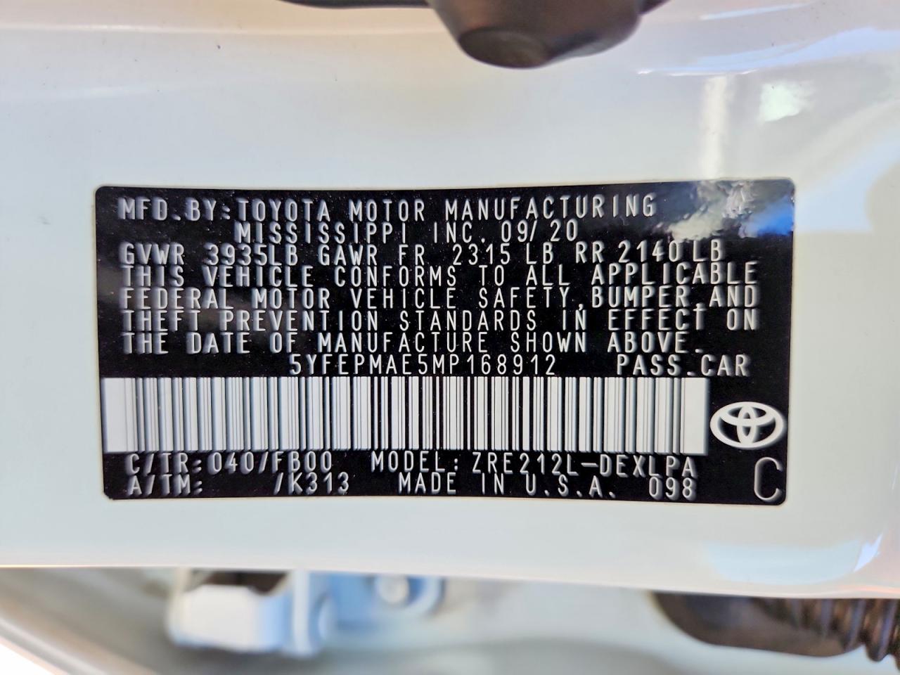 2021 TOYOTA COROLLA LE photo 23