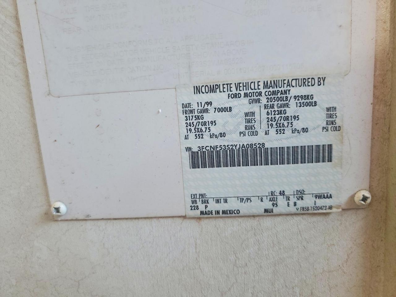 2000 FORD F550 SUPER DUTY STRIPPED CHASSIS photo 19