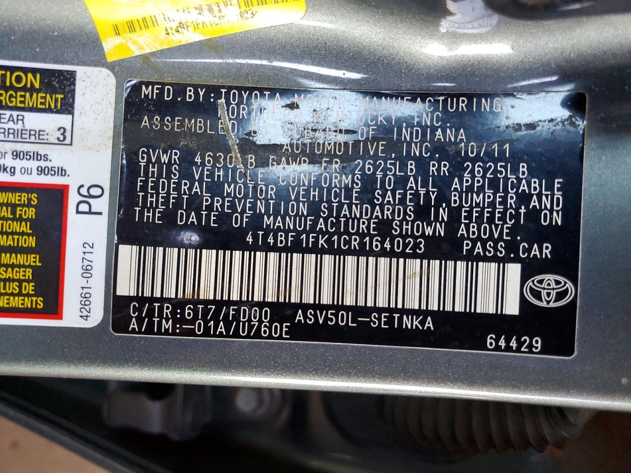 2012 TOYOTA CAMRY LE photo 34