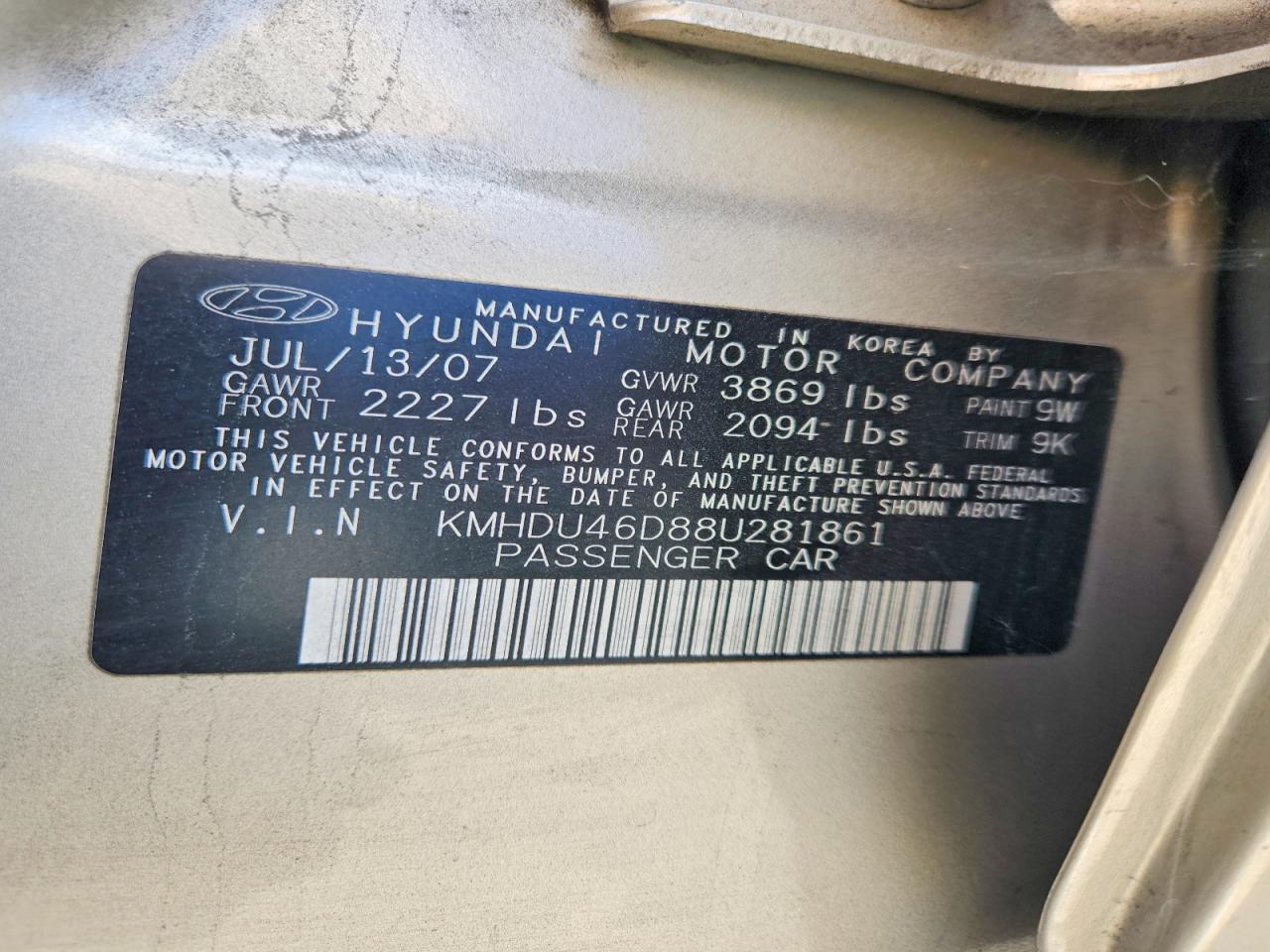 2008 HYUNDAI ELANTRA GLS photo 12