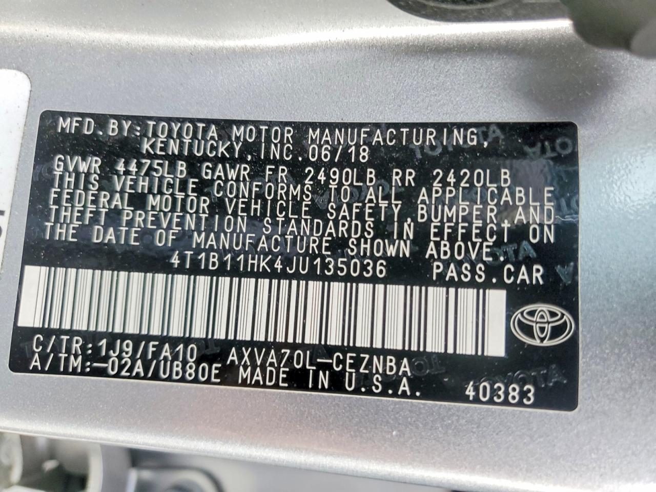 2018 TOYOTA CAMRY LE photo 25