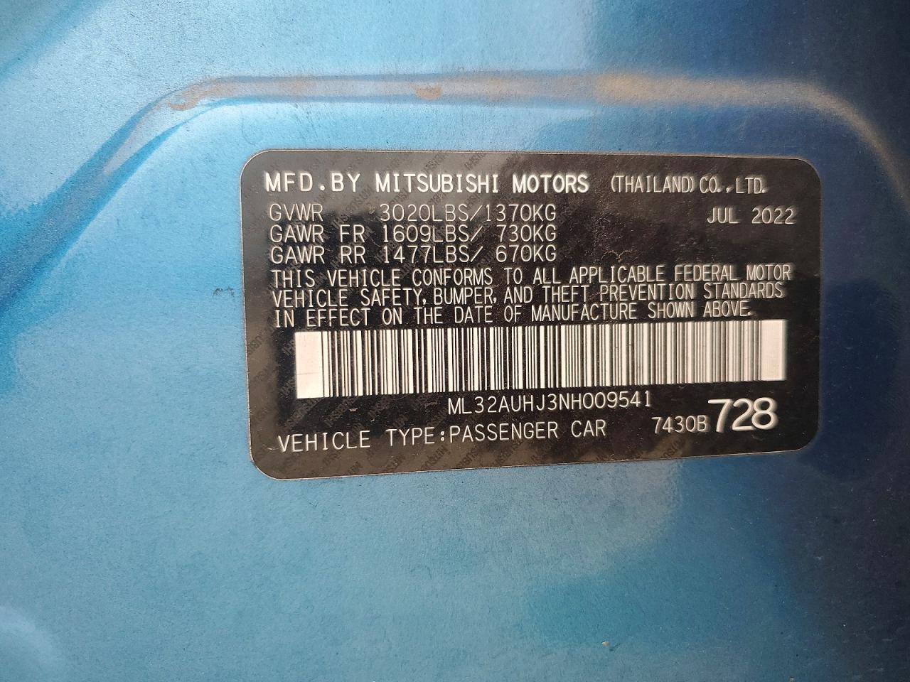 2022 MITSUBISHI MIRAGE ES photo 23
