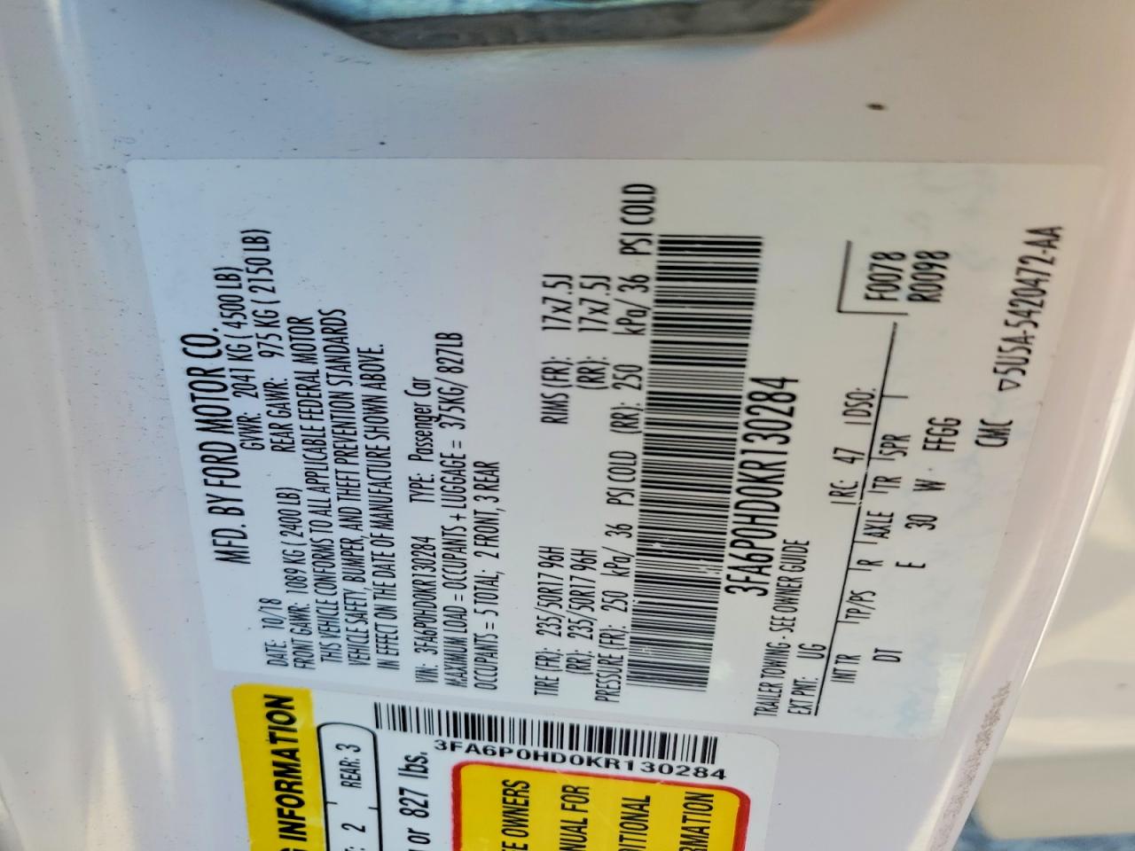 2019 FORD FUSION SE photo 23
