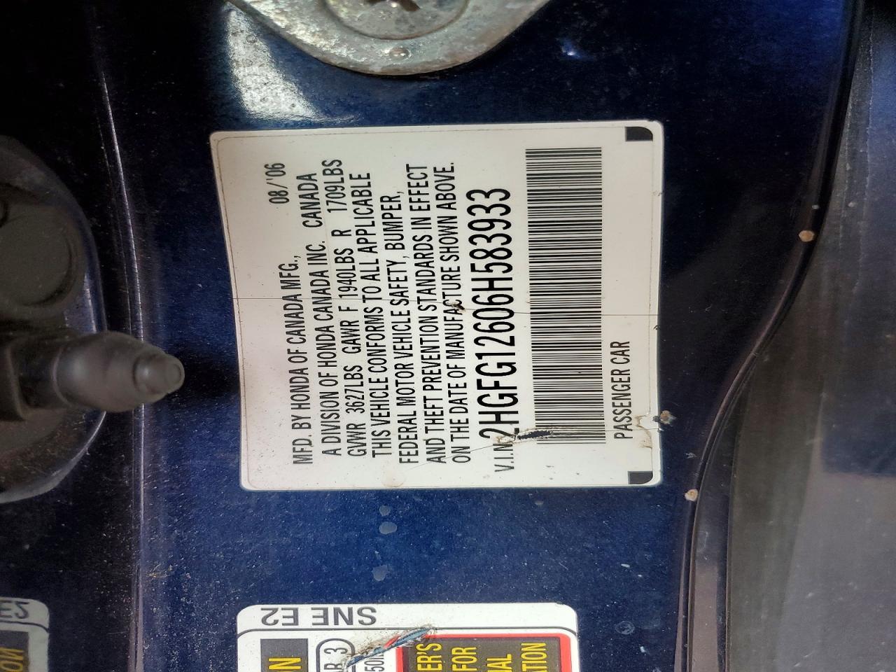 2006 HONDA CIVIC LX photo 12