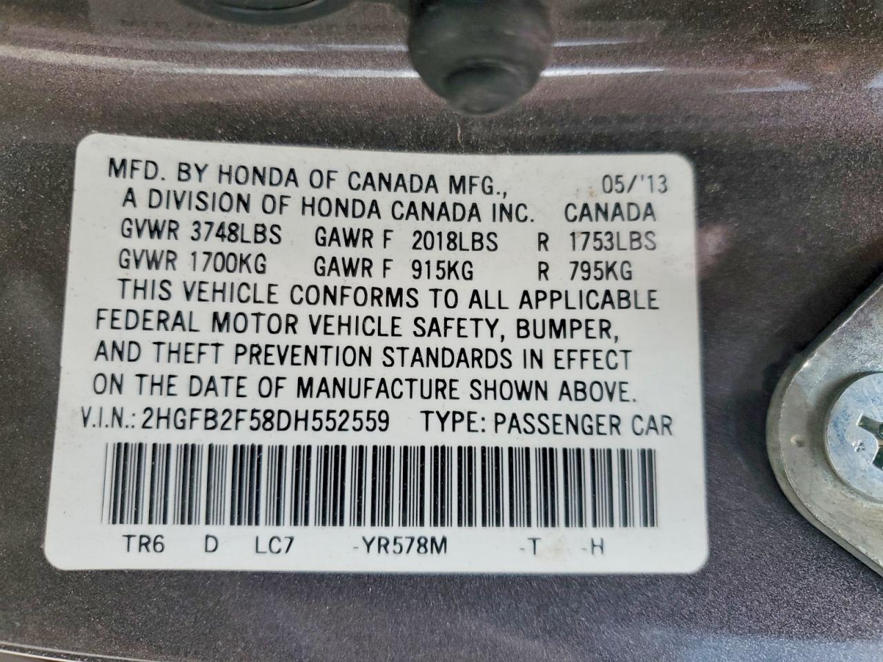 2013 HONDA CIVIC LX photo 34