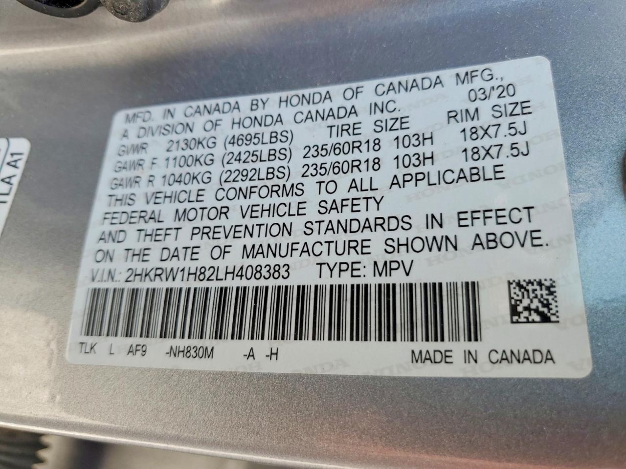 2020 HONDA CR-V EXL photo 25