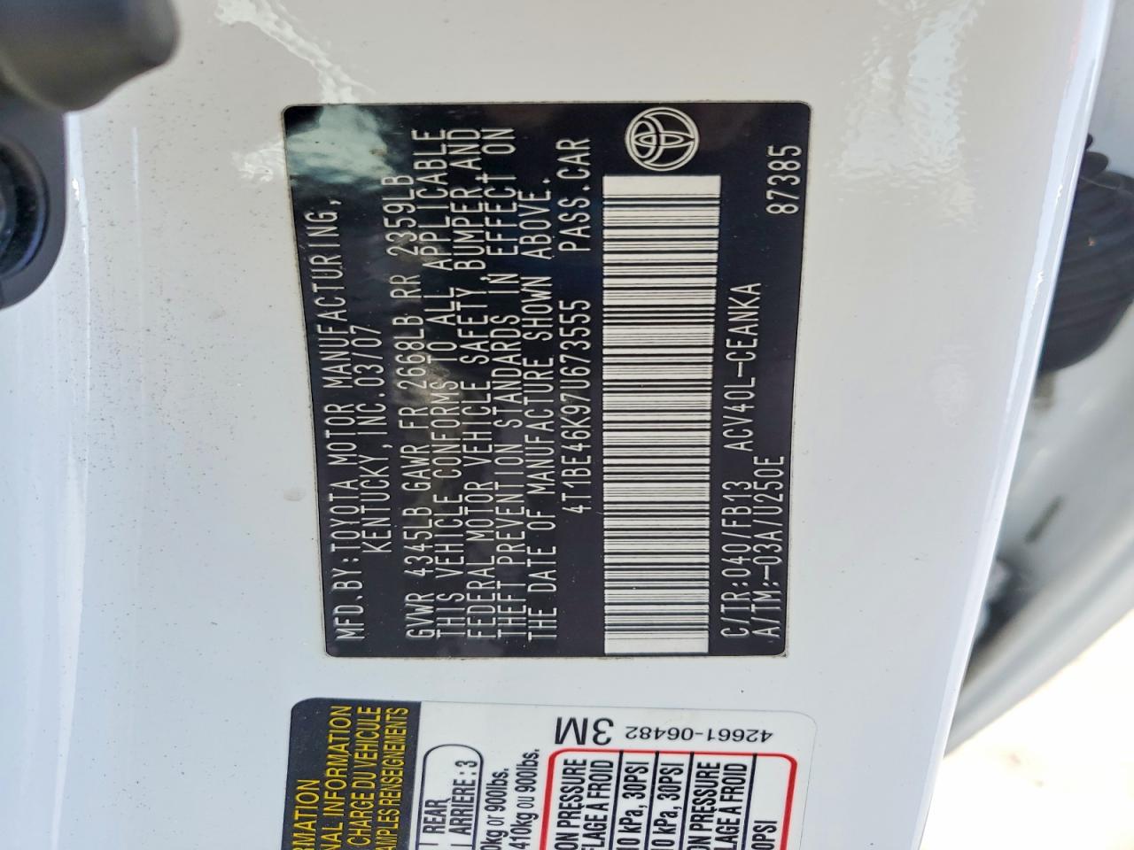 2007 TOYOTA CAMRY CE photo 34