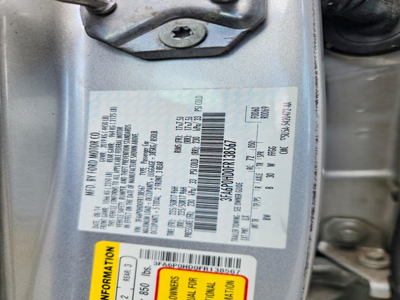 2015 FORD FUSION SE photo 25