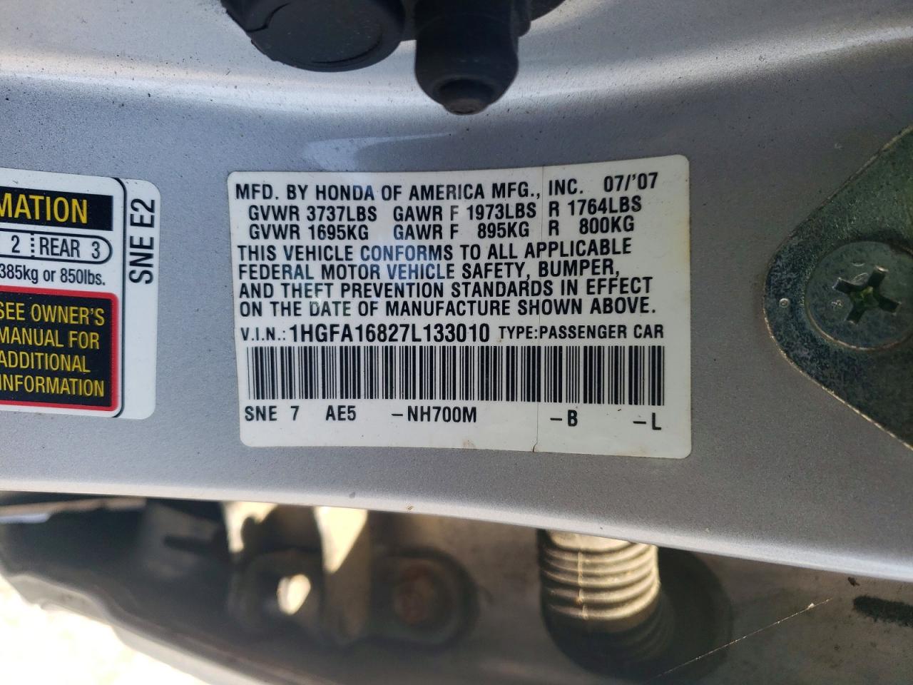 2007 HONDA CIVIC EX photo 23